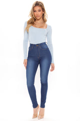 Booty Babe Stretch Skinny Jeans - Medium Blue Wash Ins Street