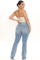 Keep On Talkin' Distressed Bootcut Jeans - Light Blue Wash Ins Street