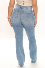 Keep On Talkin' Distressed Bootcut Jeans - Light Blue Wash Ins Street