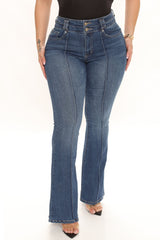 Recycled Pintuck Flare Jeans - Medium Blue Wash Ins Street