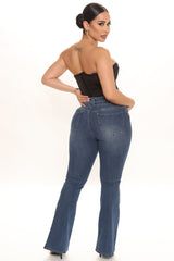 Recycled Pintuck Flare Jeans - Medium Blue Wash Ins Street