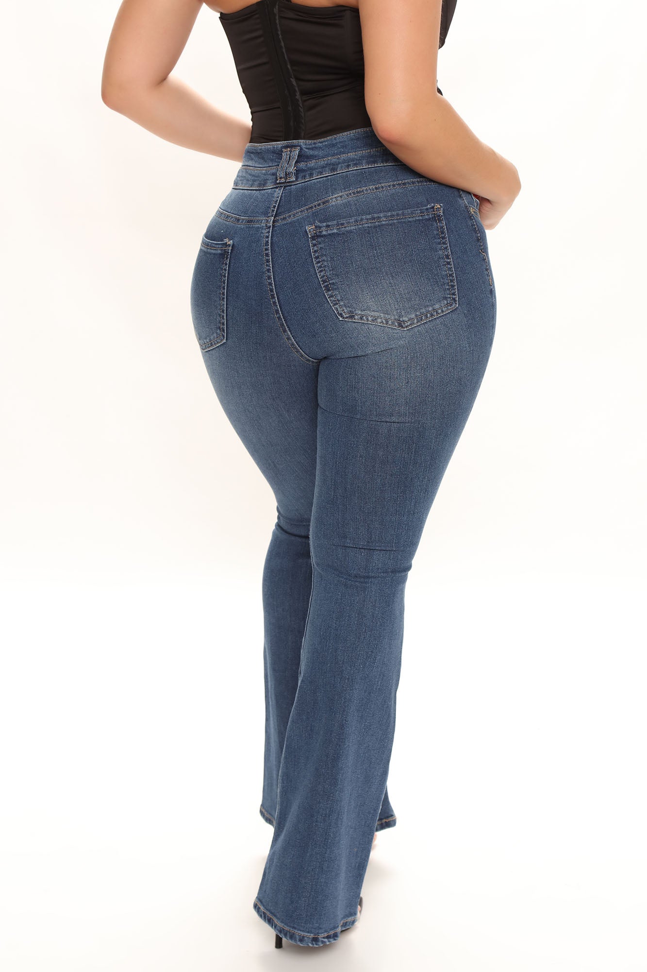 Recycled Pintuck Flare Jeans - Medium Blue Wash Ins Street