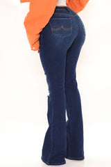 Back On Top Distressed Stretch Flare Jeans - Dark Wash Ins Street