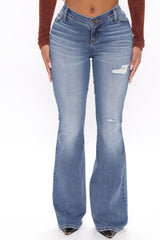 V Good Distressed High Rise Flare Jeans - Medium Blue Wash Ins Street