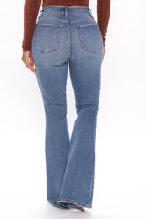 V Good Distressed High Rise Flare Jeans - Medium Blue Wash Ins Street
