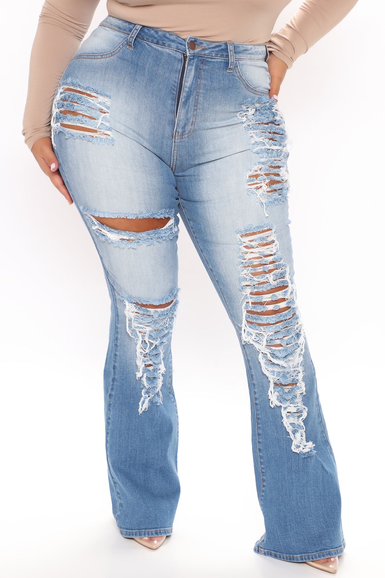 Get It Started Ripped Flare Jeans - Light Blue Wash – InsStreet