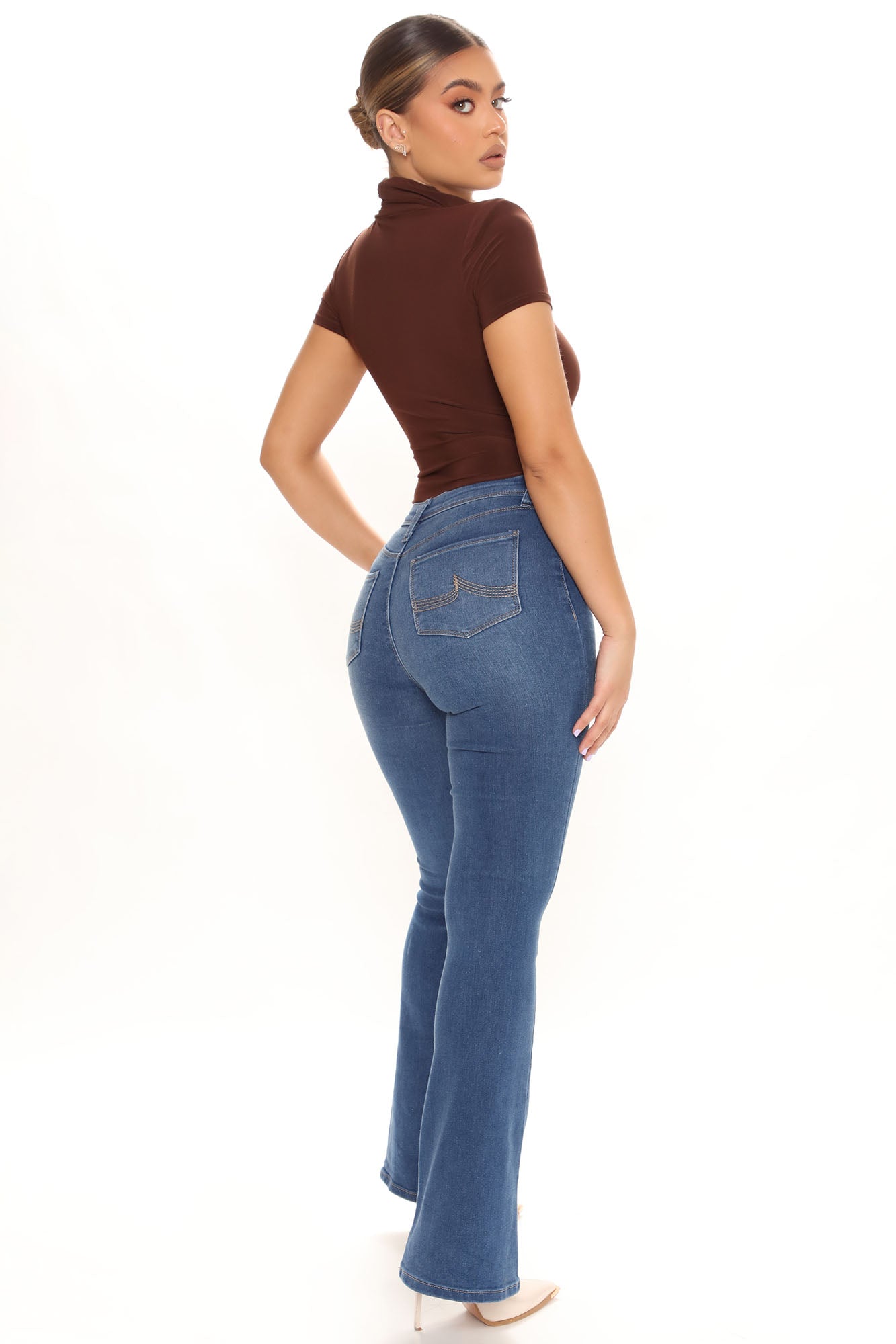 Back On Top Stretch Flare Jeans - Medium Blue Wash Ins Street