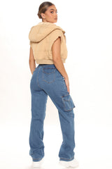 Won't Be Knocked Down Cargo Boyfriend Jeans - Medium Blue Wash Ins Street