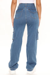 Won't Be Knocked Down Cargo Boyfriend Jeans - Medium Blue Wash Ins Street