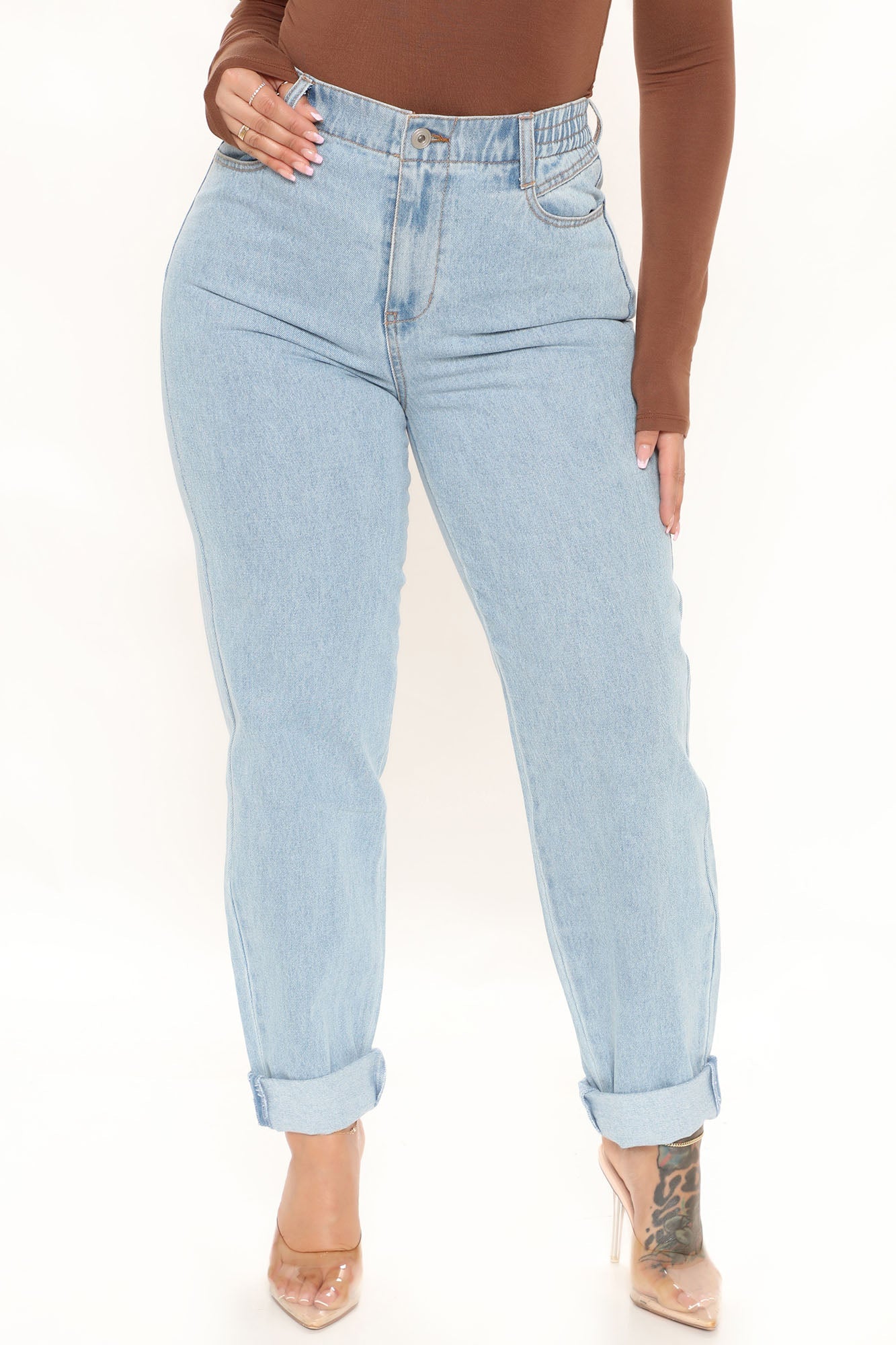 Stop Worrying Easy Waist Mom Jeans - Light Blue Wash Ins Street