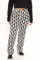 Queen Of Hearts Slit Straight Leg Jeans - White/Black Ins Street