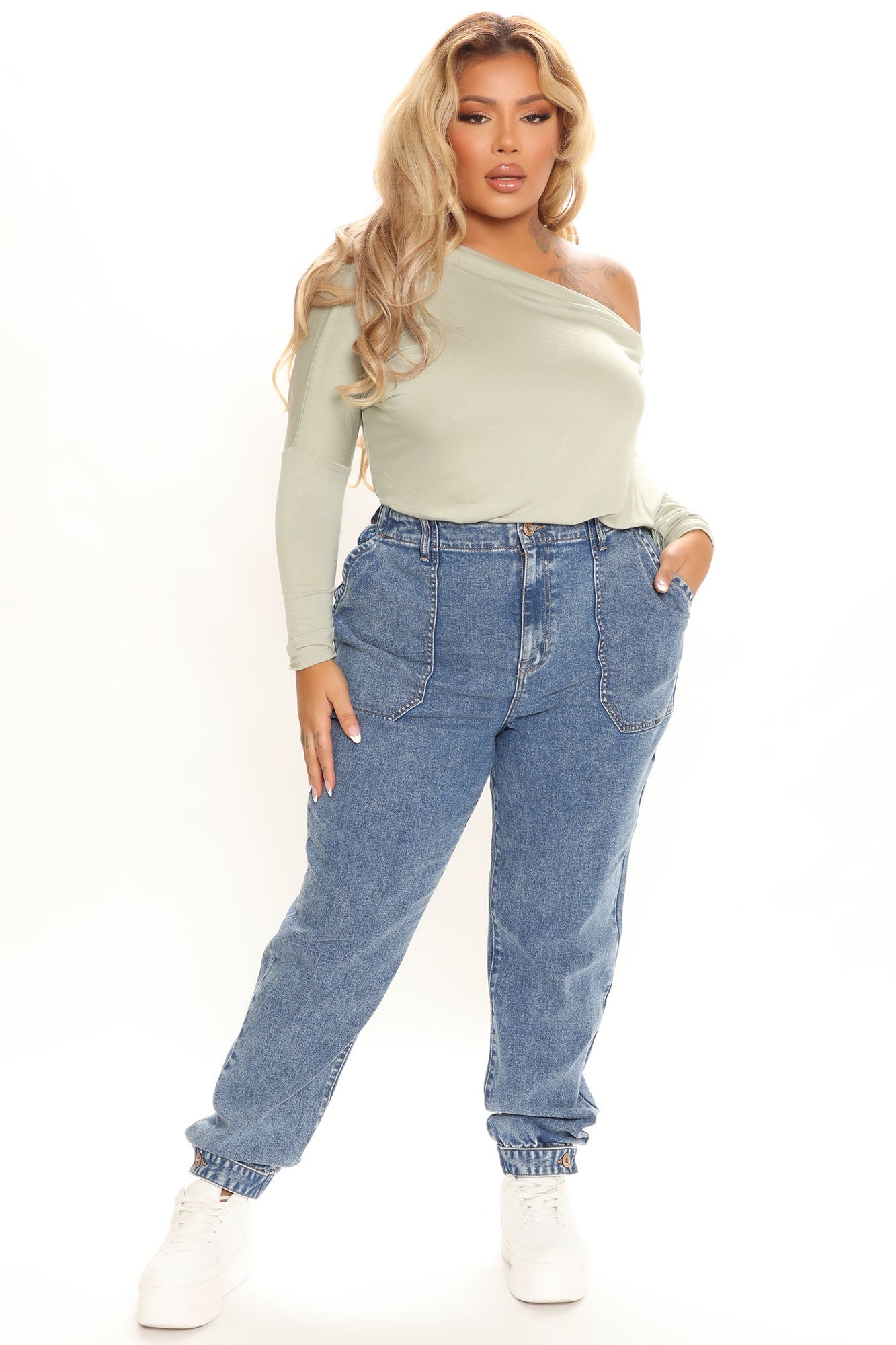 Never Looking Back Denim Joggers - Medium Blue Wash Ins Street