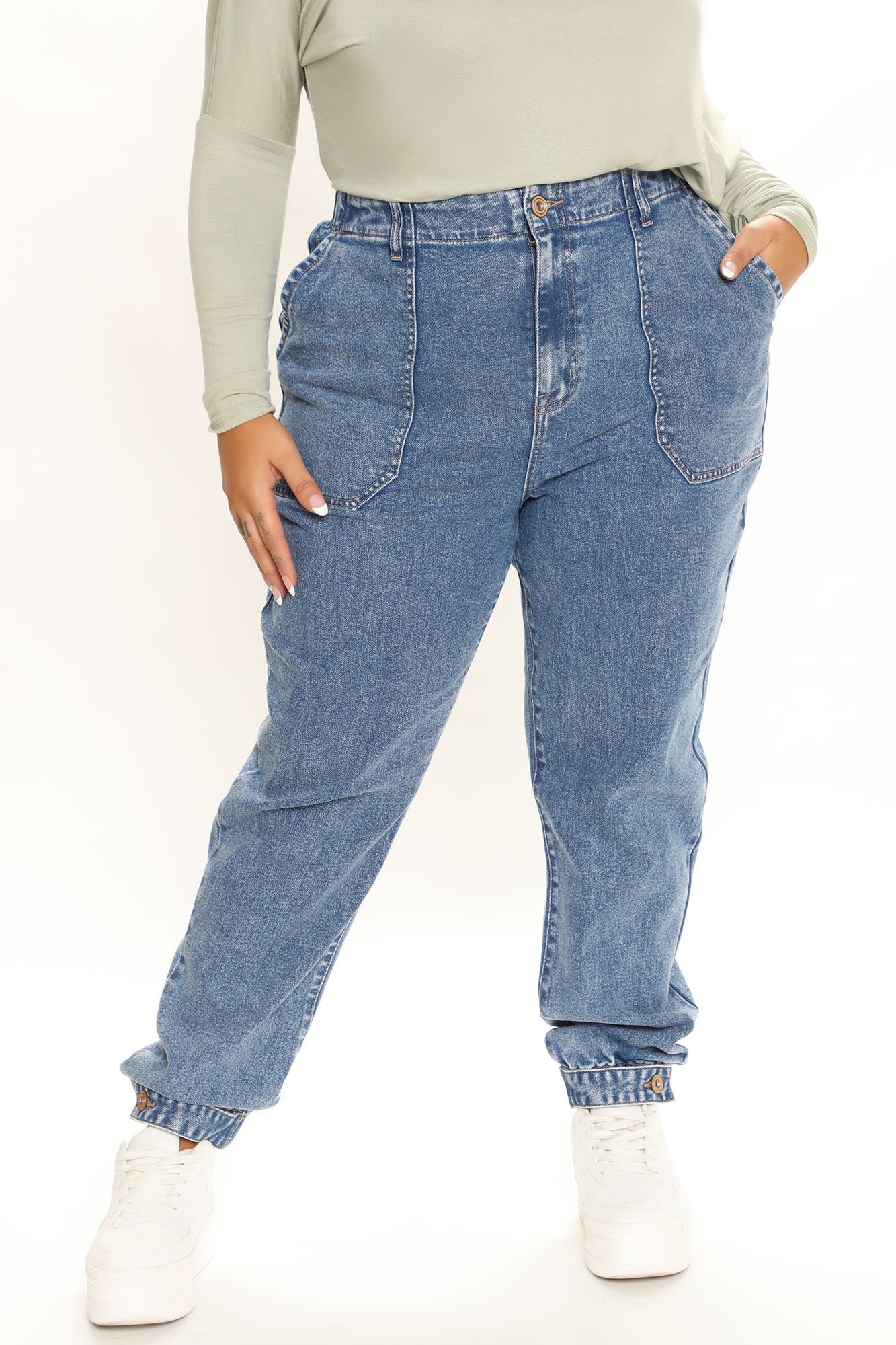 Never Looking Back Denim Joggers - Medium Blue Wash Ins Street