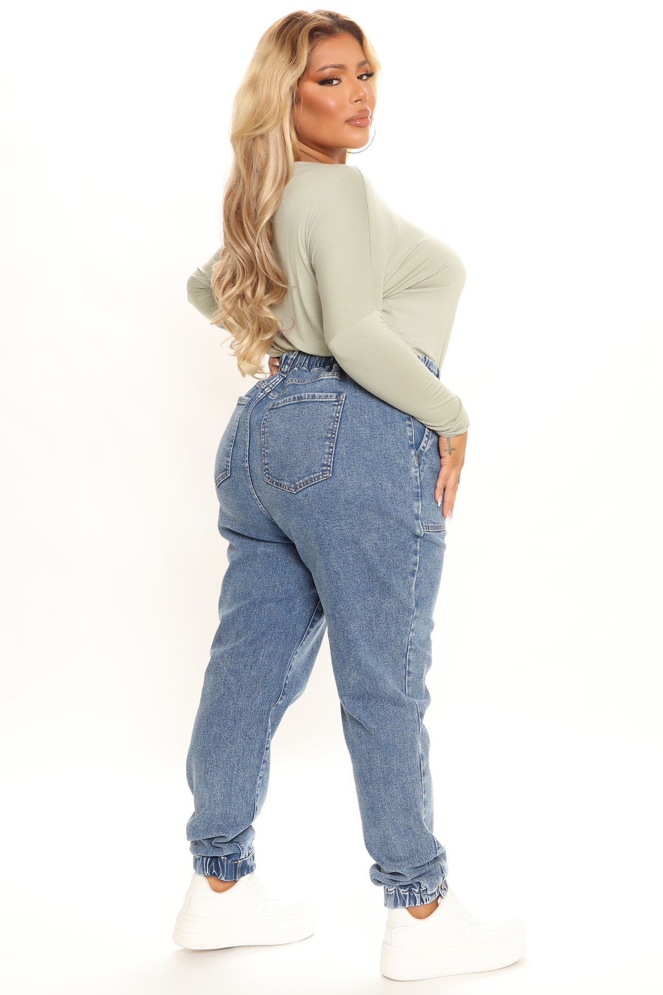 Never Looking Back Denim Joggers - Medium Blue Wash Ins Street