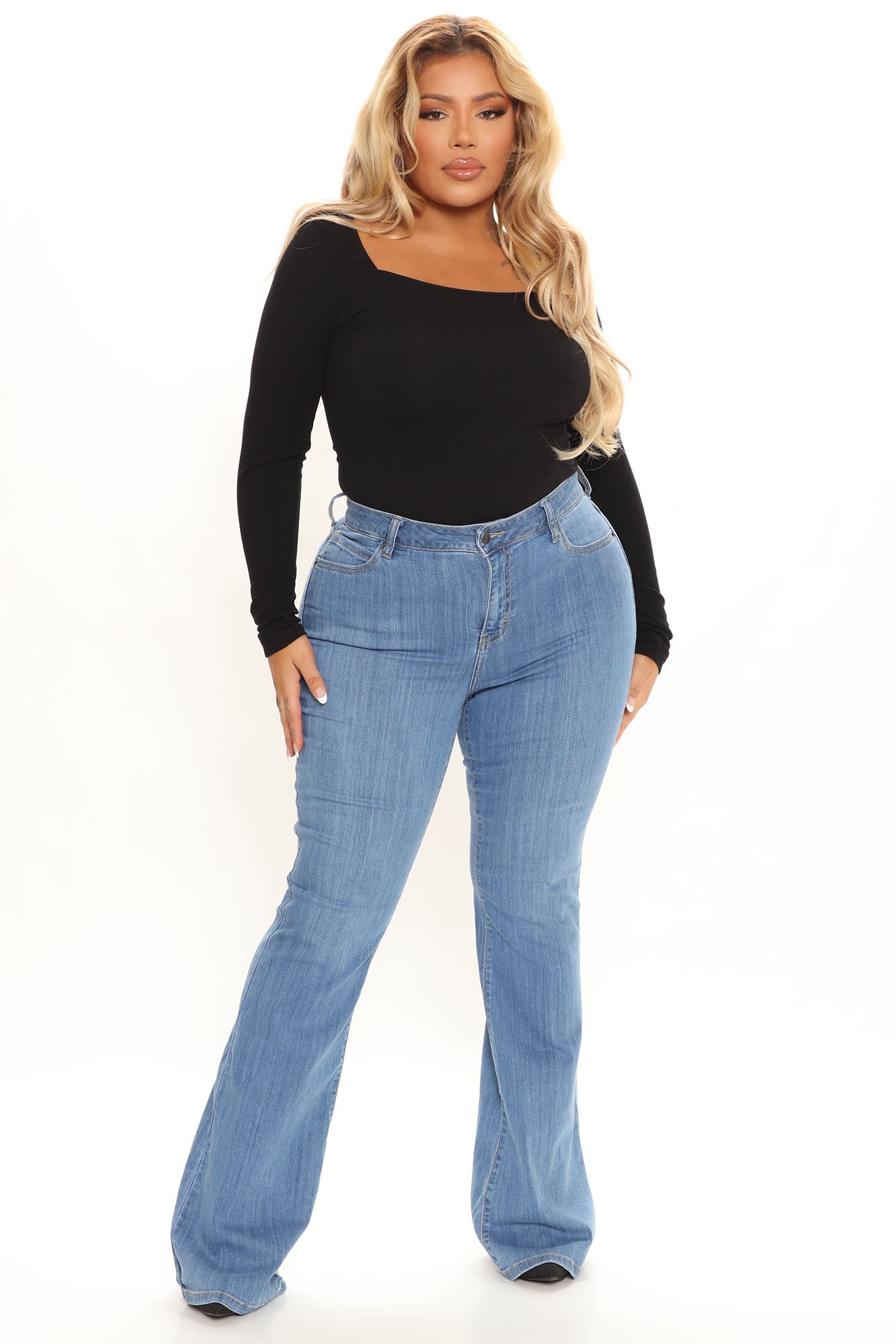 Peace And Love Low Rise Flare Jeans - Medium Blue Wash Ins Street