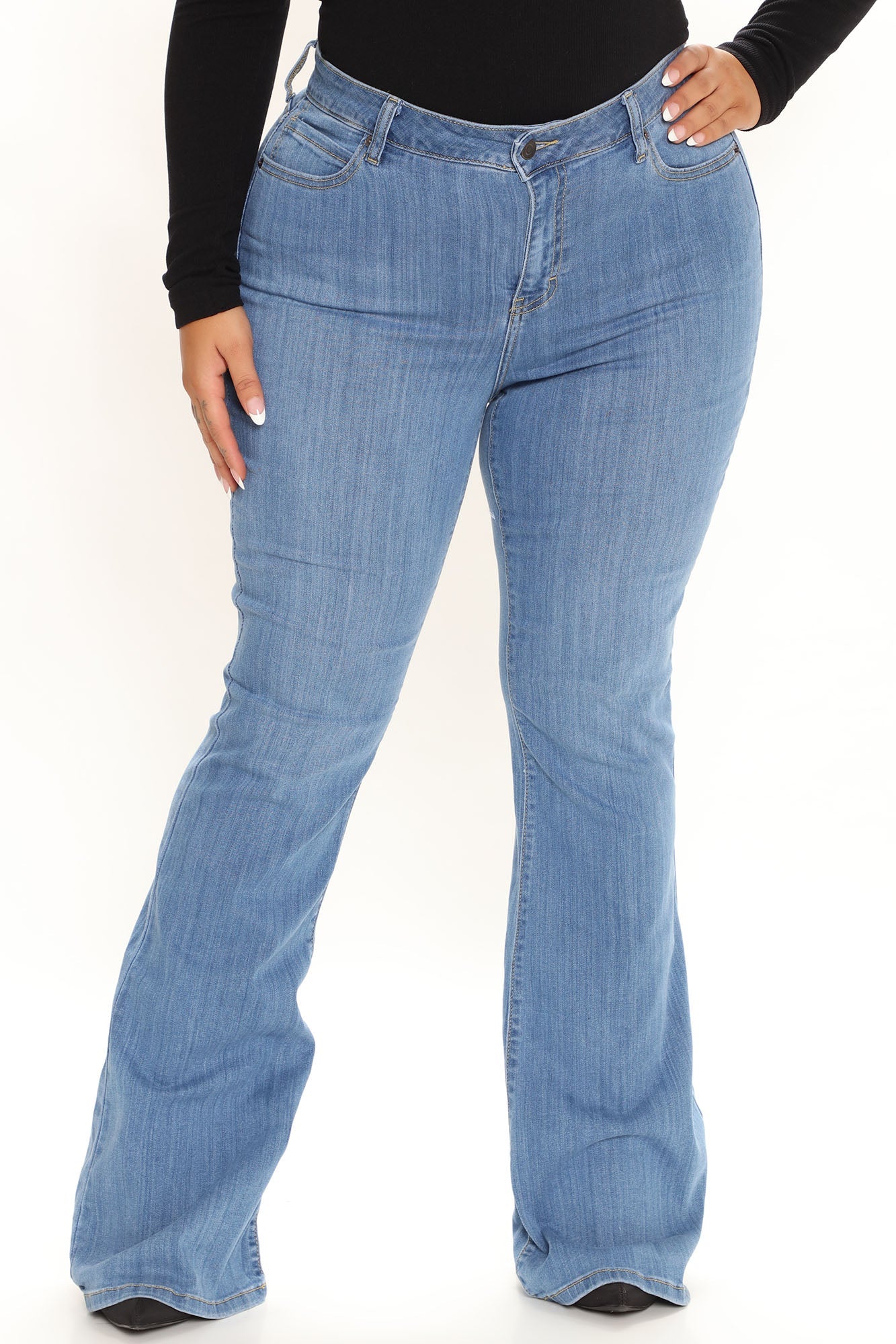 Peace And Love Low Rise Flare Jeans - Medium Blue Wash Ins Street