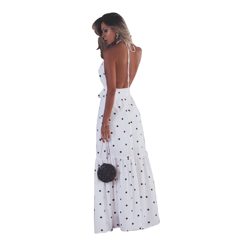 Kira Polka Dot Halter Maxi Dress Ins Street