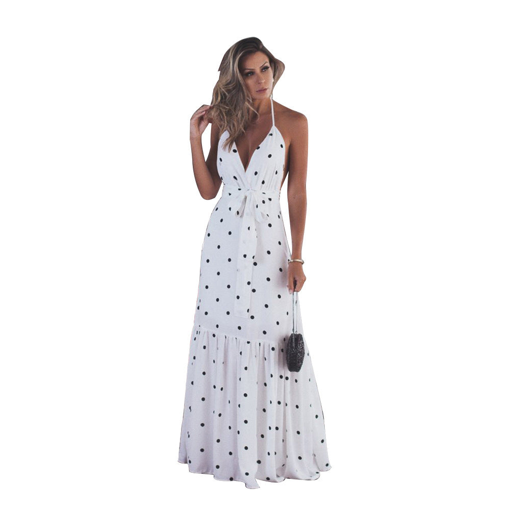 Kira Polka Dot Halter Maxi Dress Ins Street