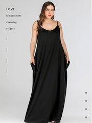 Solid Loose Double Pocket Sling Long Dress 2023-03-14 InsStreet