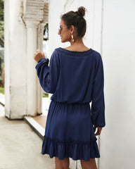 Paros Textured Satin Balloon Sleeve Dress - Navy Ins Street