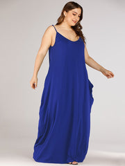 Solid Loose Double Pocket Sling Long Dress 2023-03-14 InsStreet