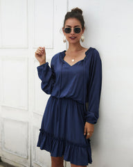 Paros Textured Satin Balloon Sleeve Dress - Navy Ins Street