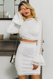 White Lace Crochet Blouse Skirt 2-Piece Coord Set Ins street