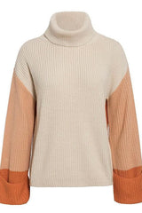 Contrast Sleeve Turn-Up Cuff Turtleneck Sweater Ins street