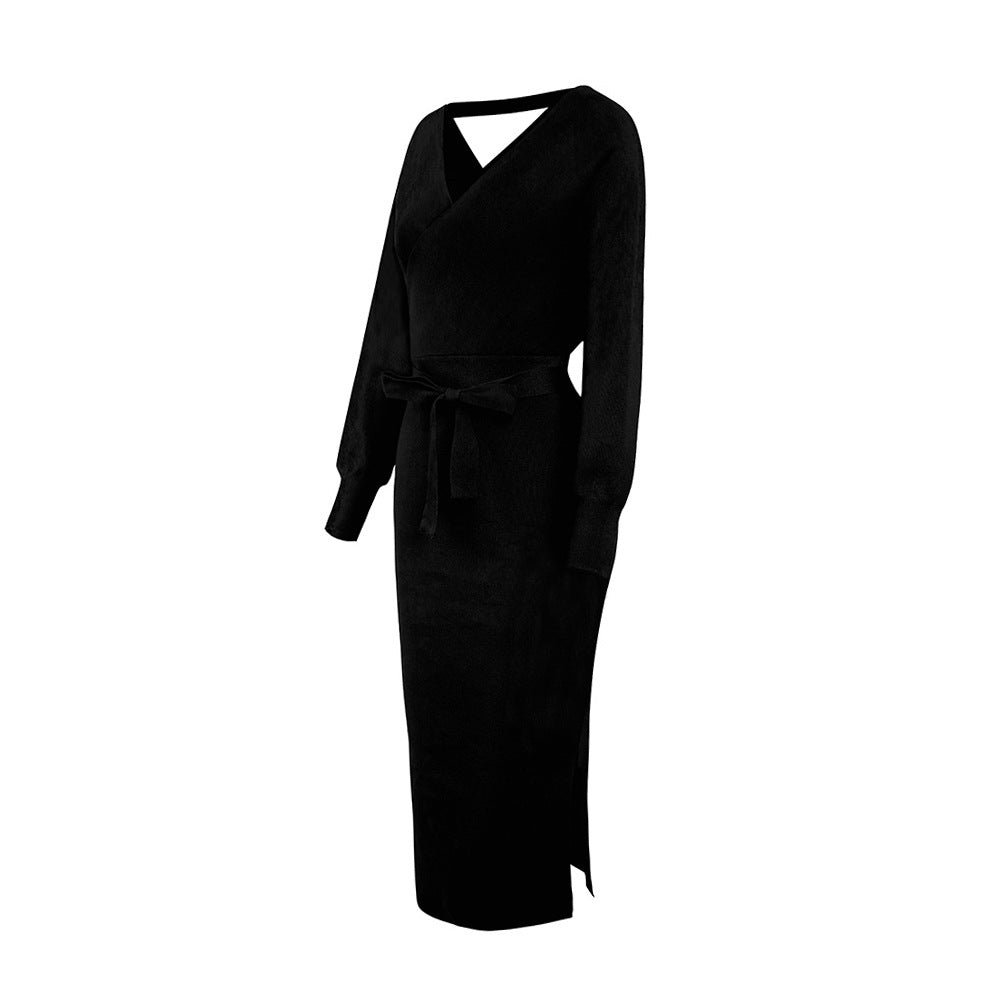 Yara Drape Knit Midi Sweater Dress - Black Ins Street