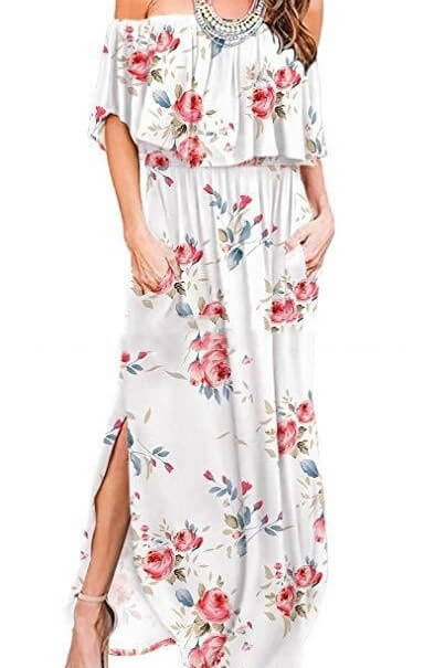 Off-Shoulder Side Split Maxi Dress Ins street