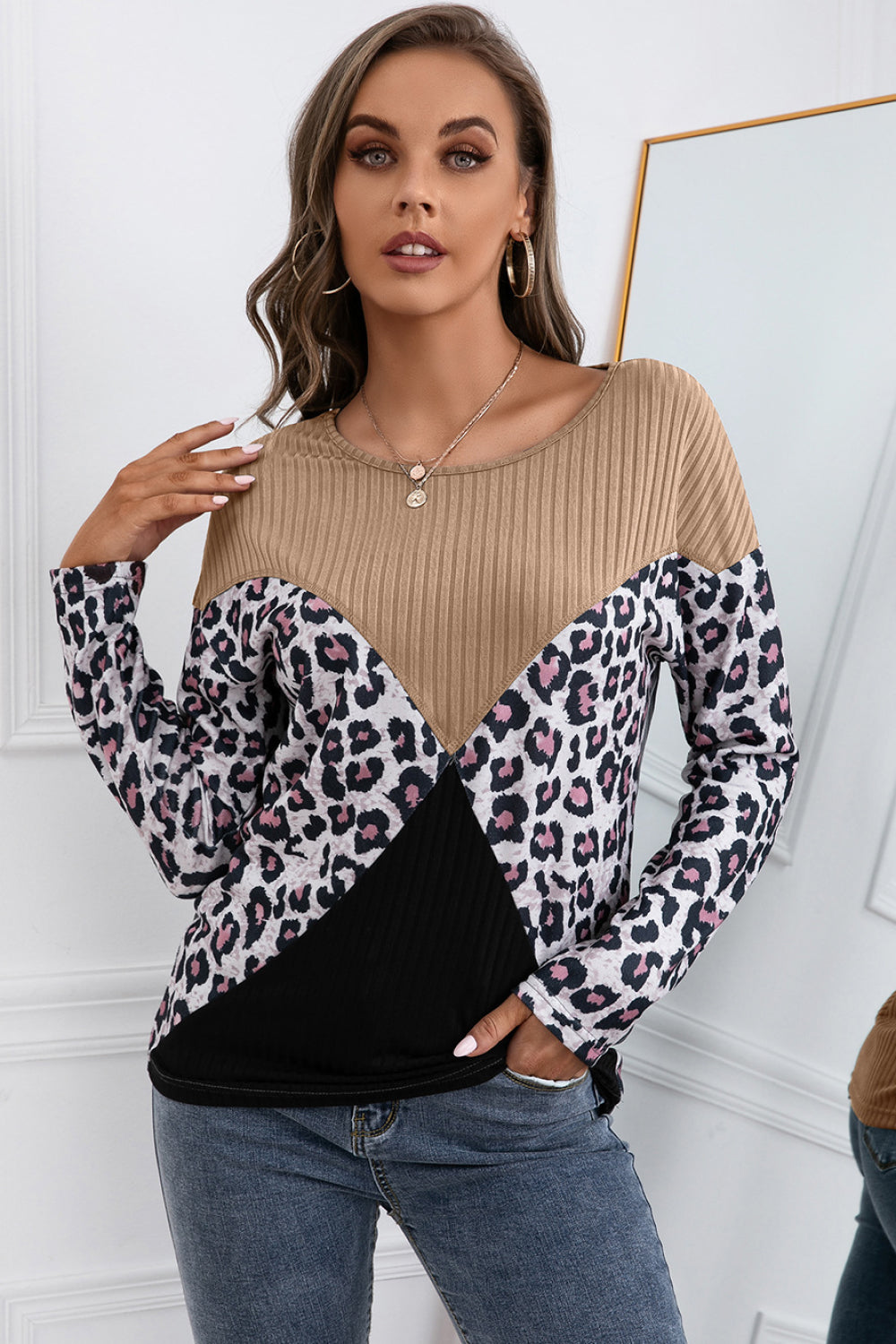 Leopard Patch Color Block Ribbed Top Ins Street