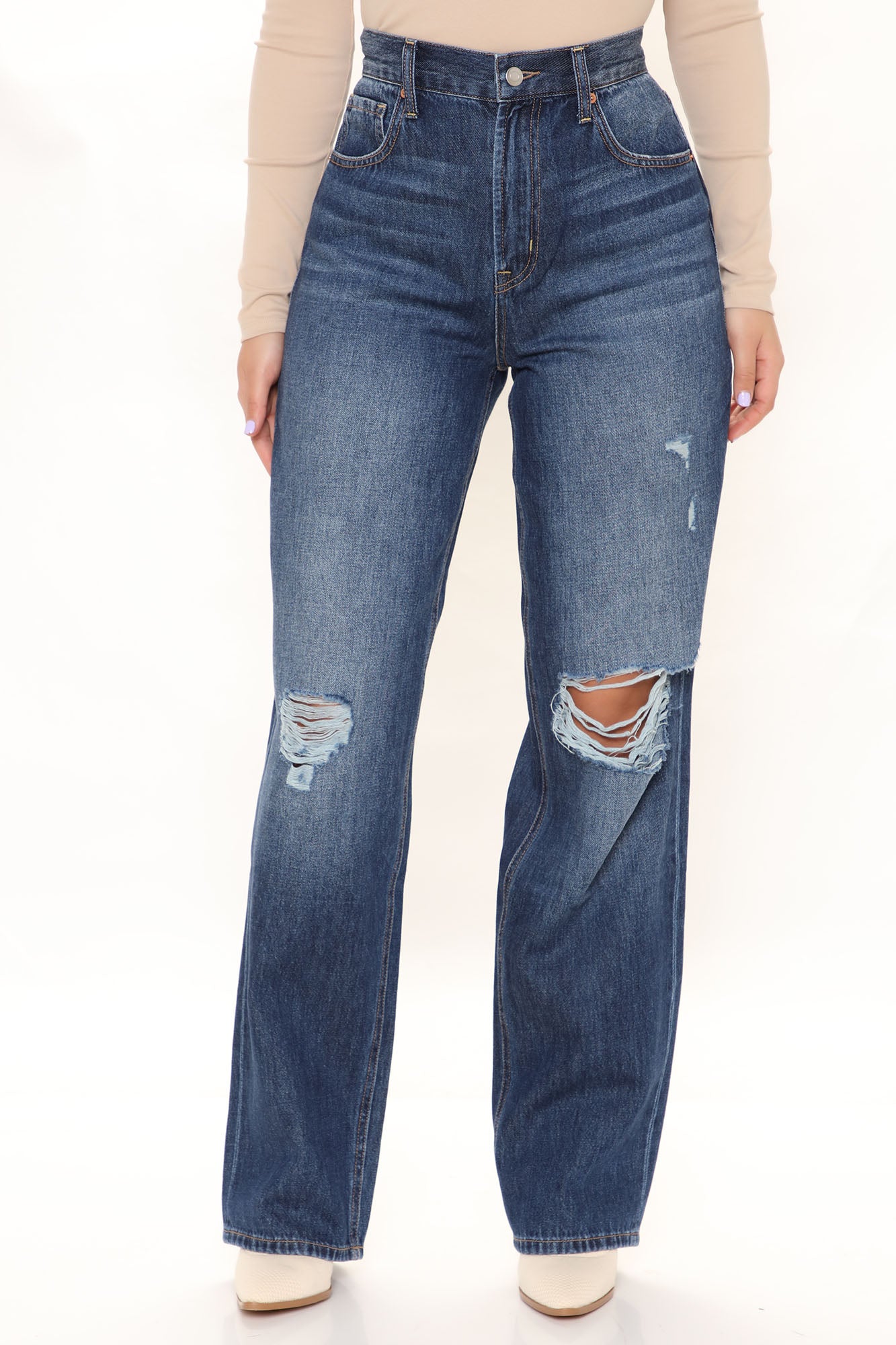 Let's Dip High Rise Loose Dad Jeans - Dark Wash Ins Street