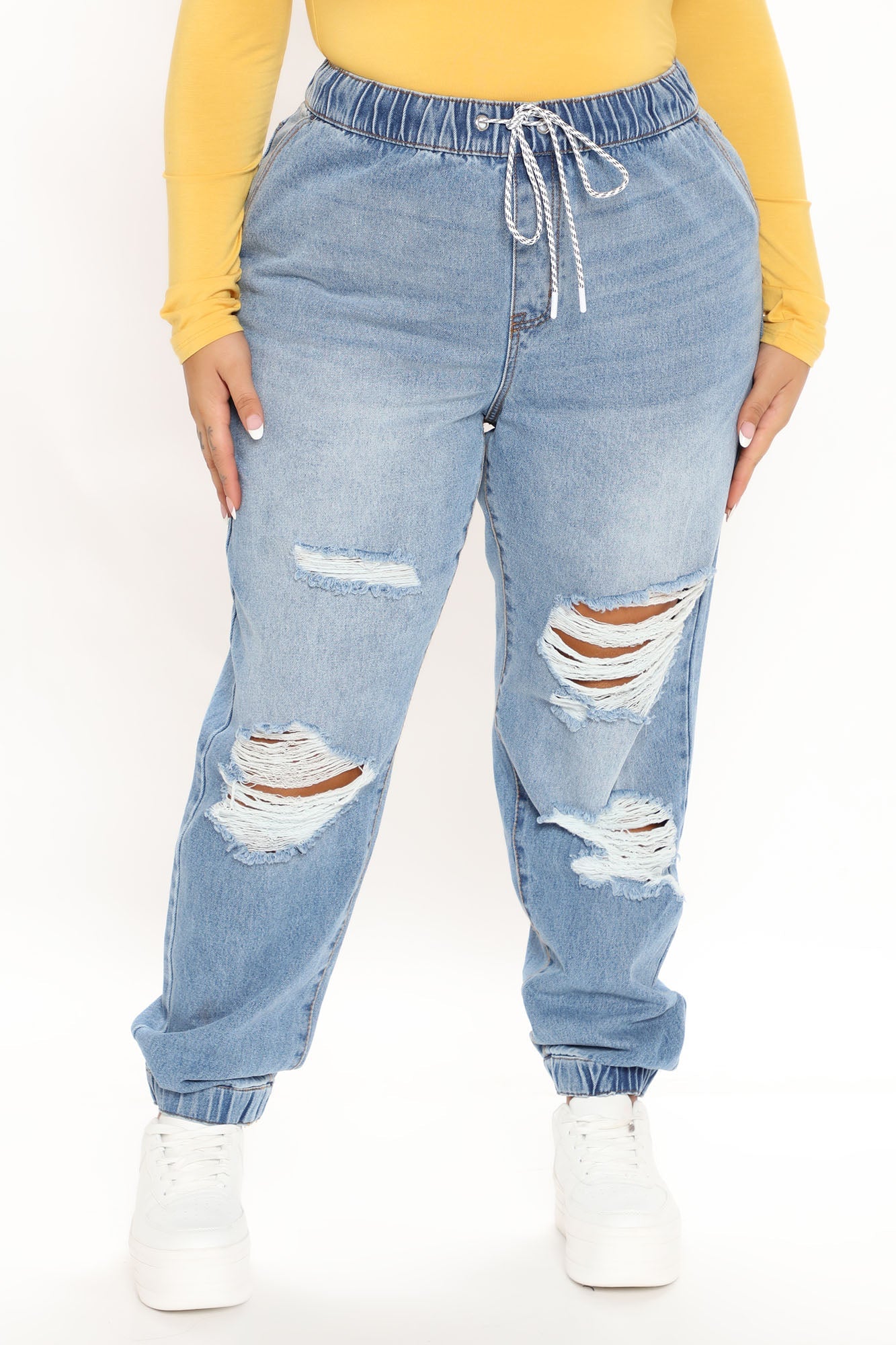 End Game Relaxed Denim Joggers - Medium Blue Wash Ins Street