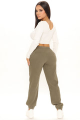 Just Sit Back And Relax Denim Joggers - Olive Ins Street