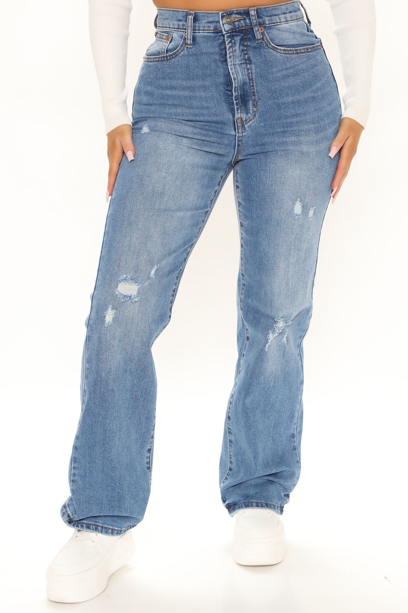Nice Knowing You High Rise Straight Leg Jeans - Medium Blue Wash Ins Street