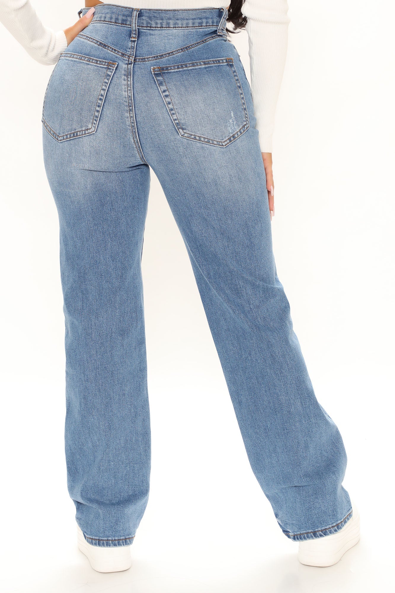 Nice Knowing You High Rise Straight Leg Jeans - Medium Blue Wash Ins Street