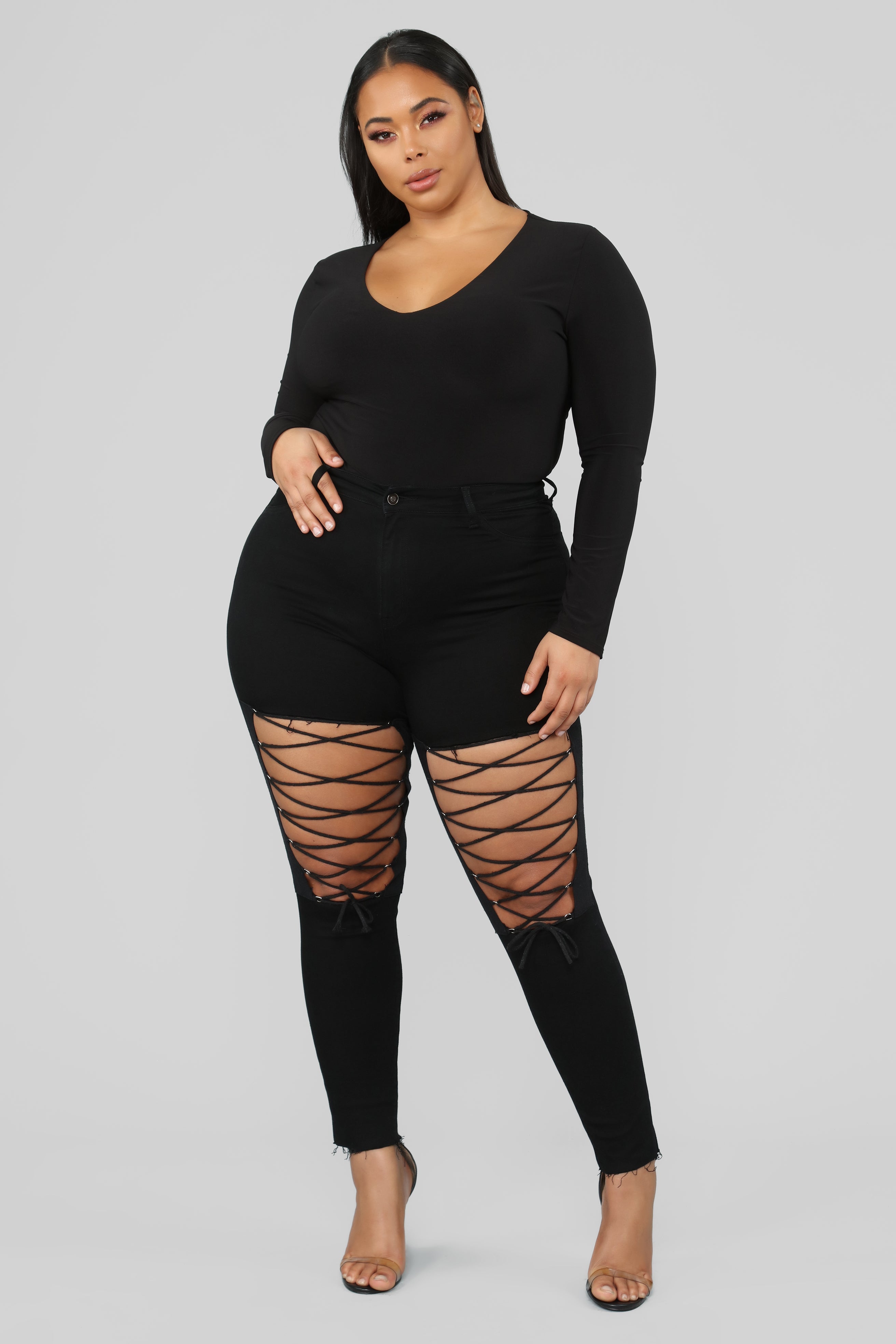 Nicola High Rise Lace Up Skinny Jeans - Black Ins Street