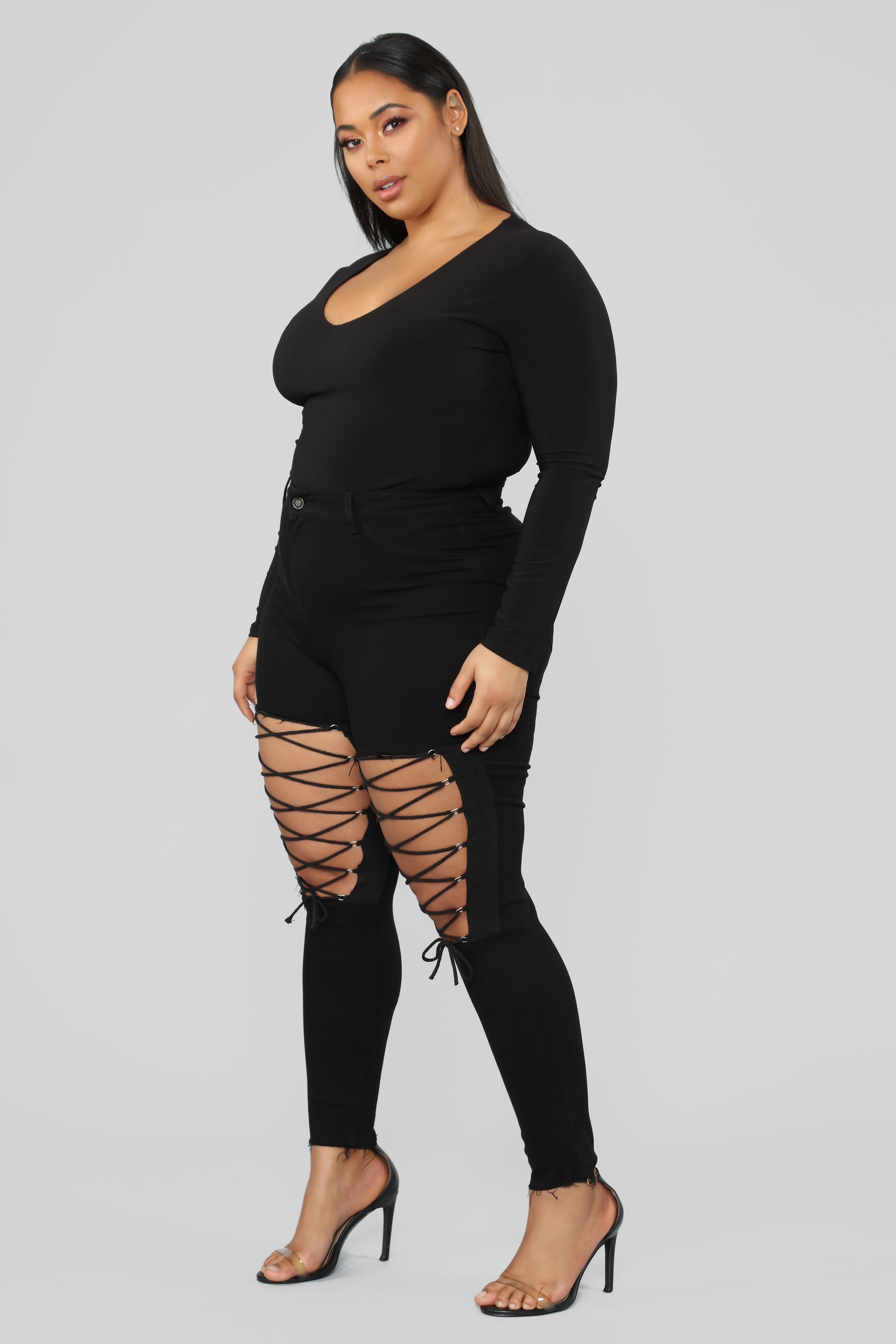 Nicola High Rise Lace Up Skinny Jeans - Black Ins Street