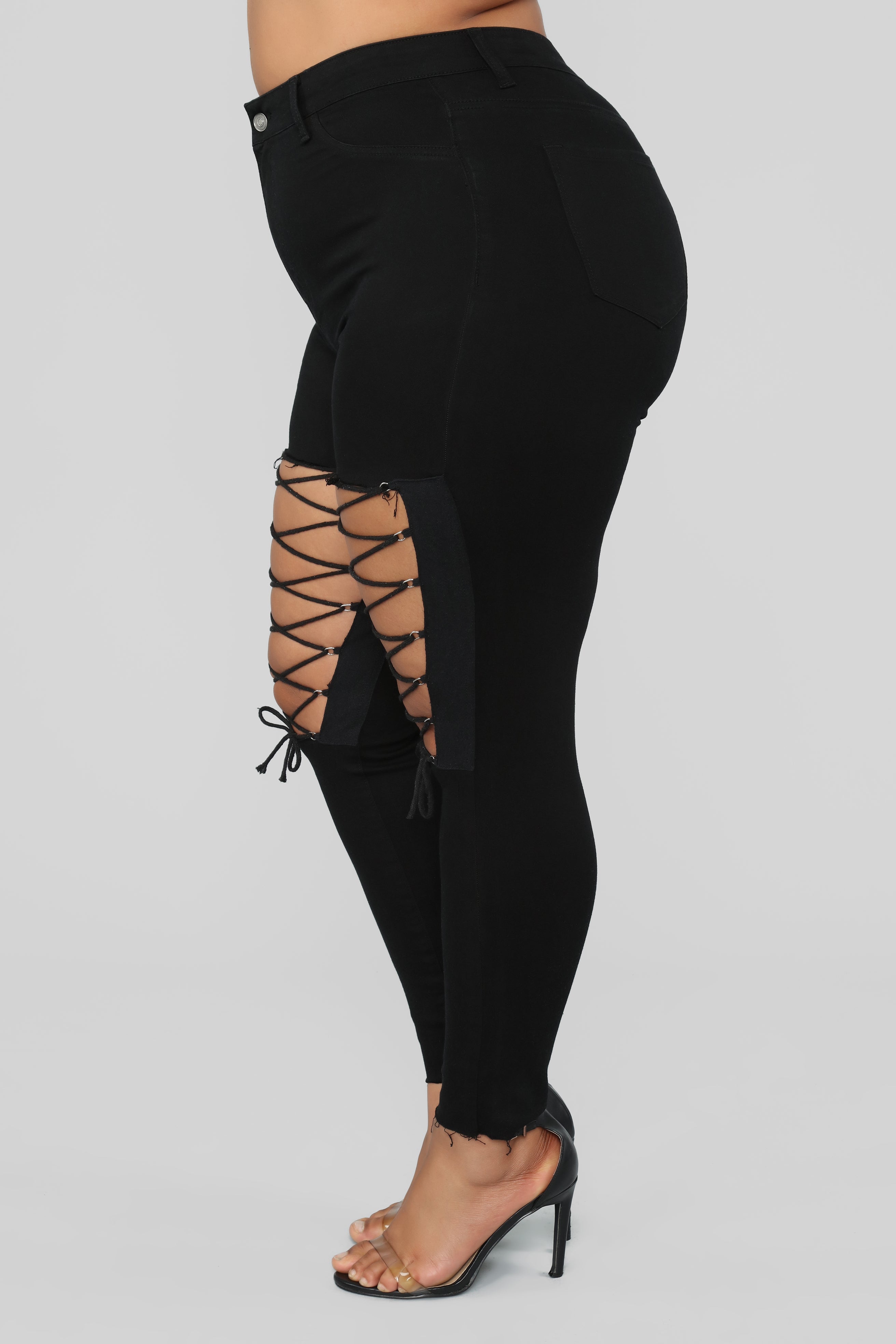 Nicola High Rise Lace Up Skinny Jeans - Black Ins Street