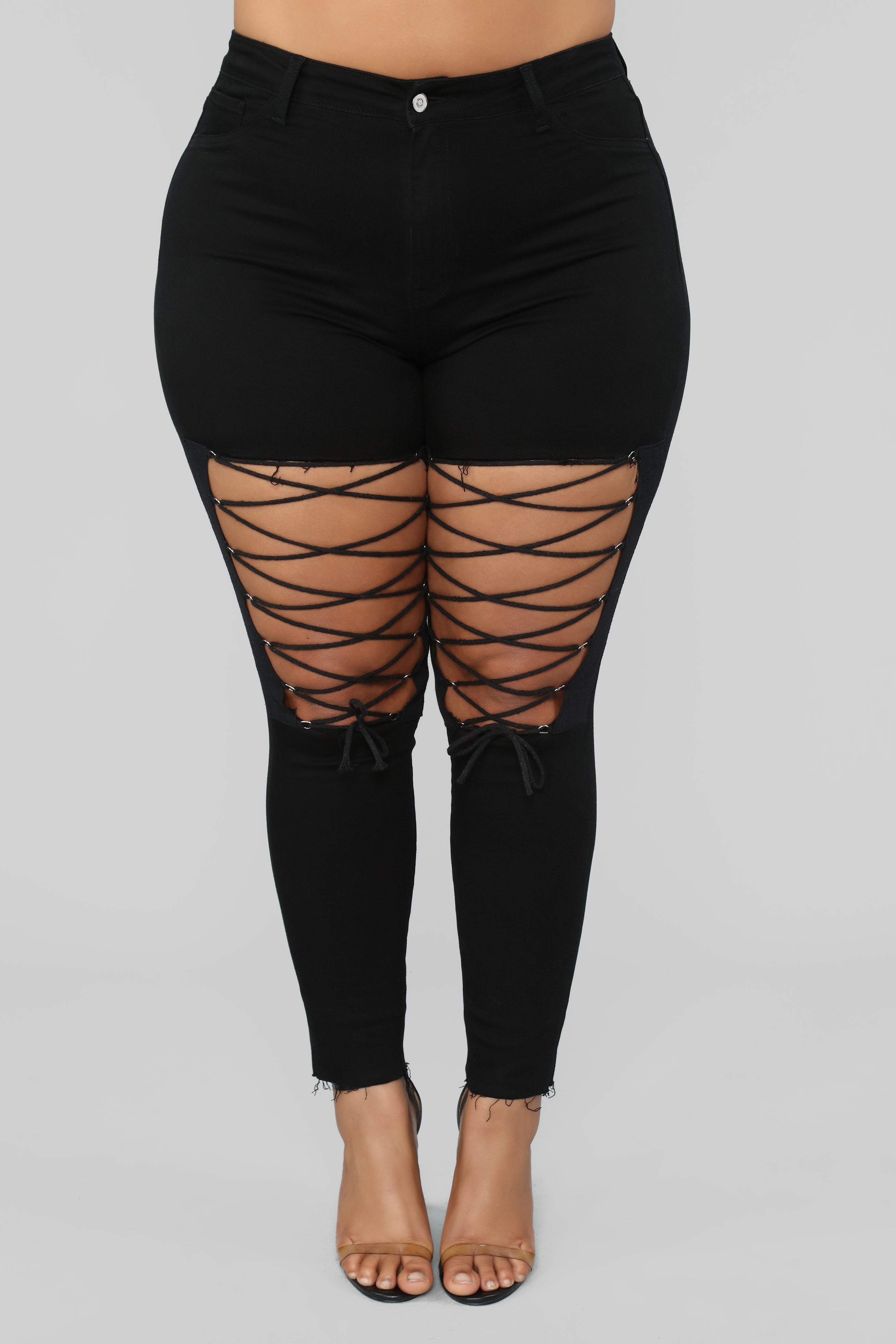 Nicola High Rise Lace Up Skinny Jeans - Black Ins Street