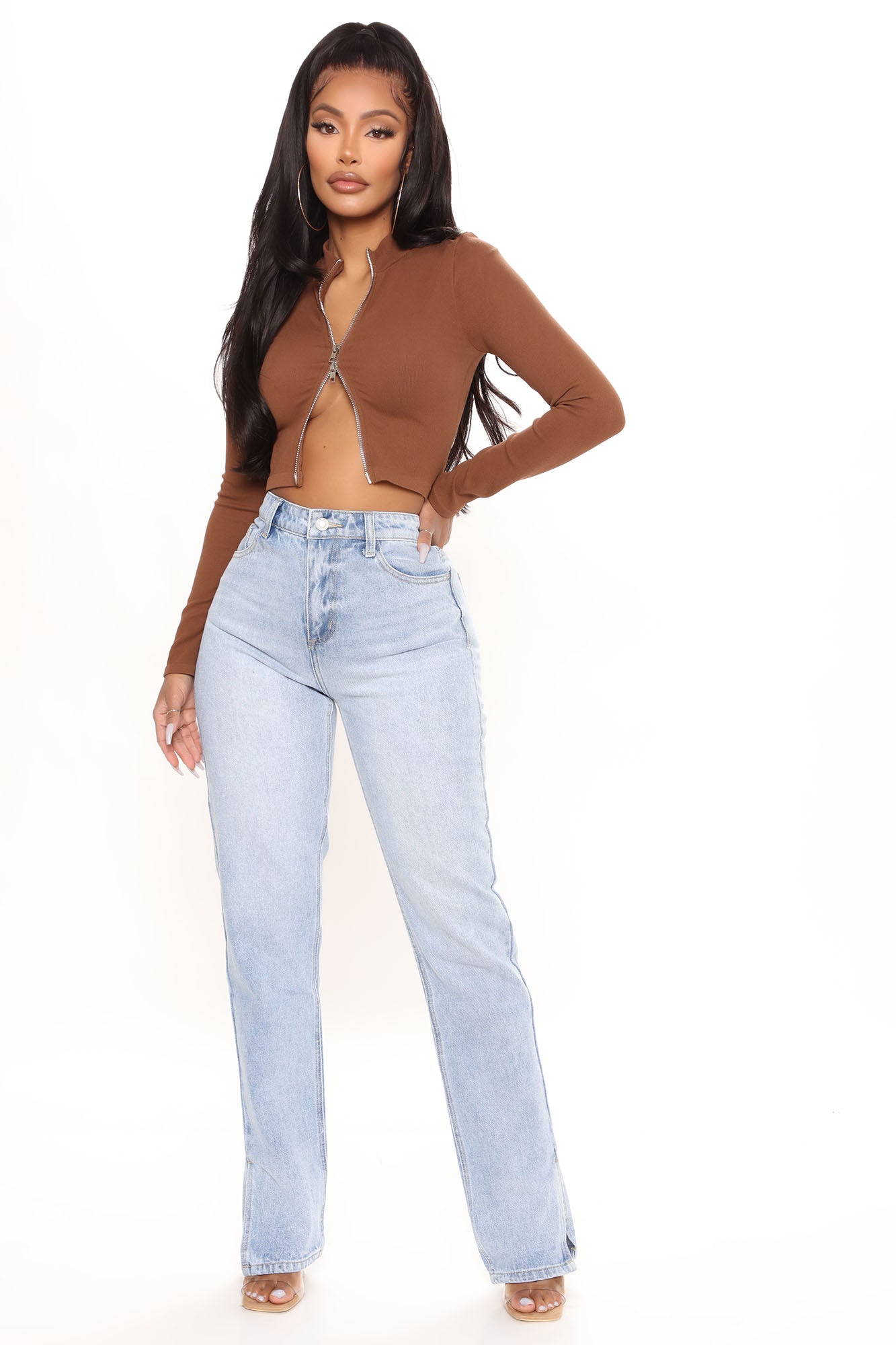 Chase The Dream Slit Straight Leg Jeans - Light Blue Wash Ins Street