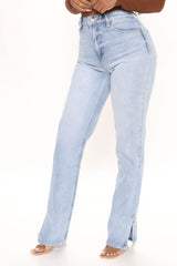 Chase The Dream Slit Straight Leg Jeans - Light Blue Wash Ins Street