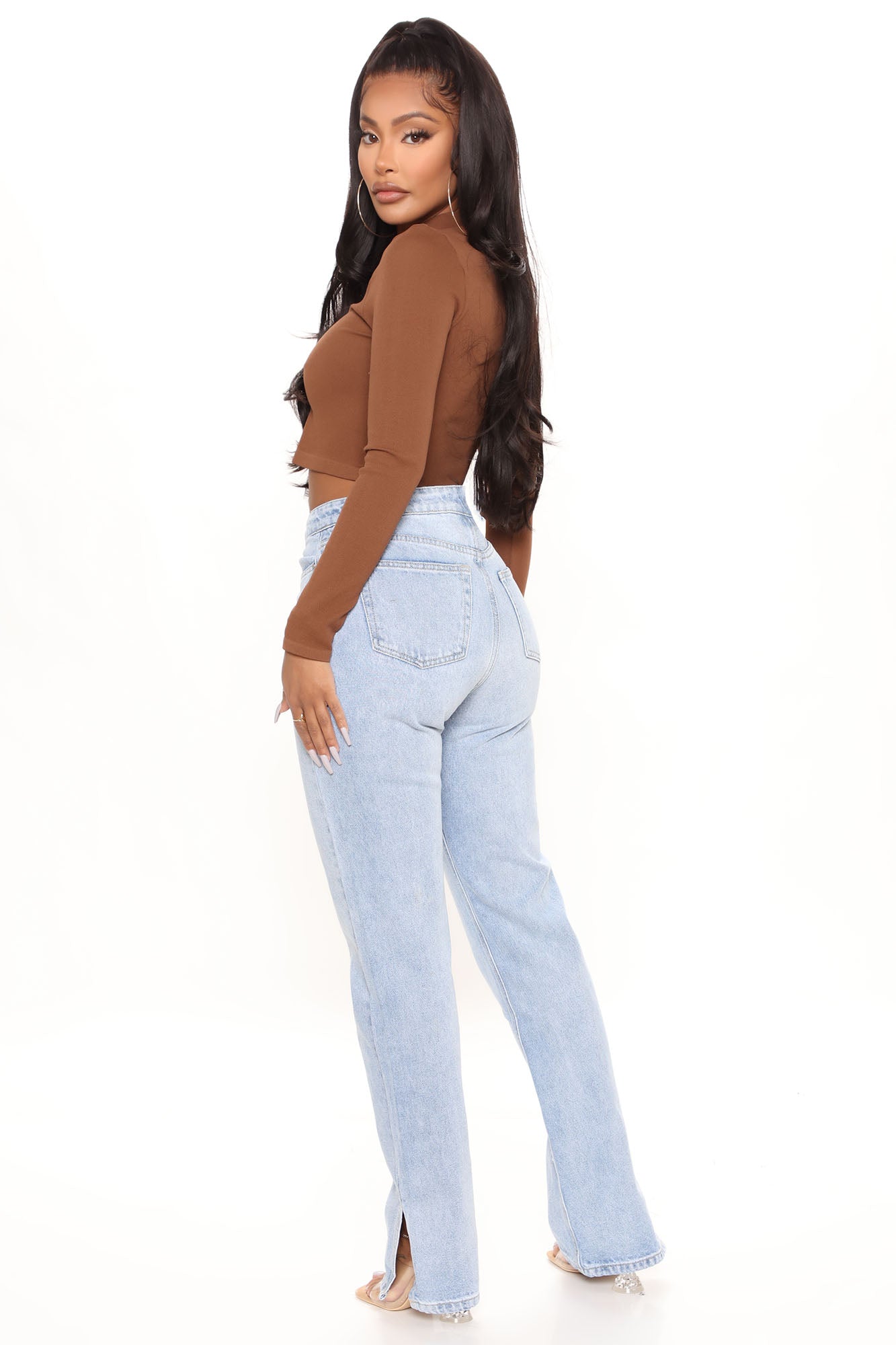 Chase The Dream Slit Straight Leg Jeans - Light Blue Wash Ins Street