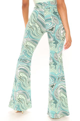 Too Groovy Swirl Print Flare Jeans - Green/combo Ins Street
