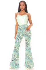 Too Groovy Swirl Print Flare Jeans - Green/combo Ins Street