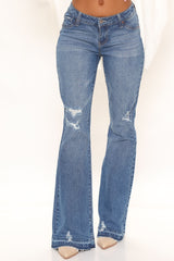 Big Mood V Front Low Rise Flare Jeans - Medium Blue Wash Ins Street