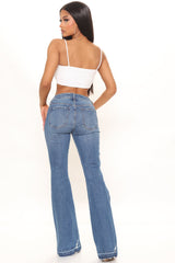 Big Mood V Front Low Rise Flare Jeans - Medium Blue Wash Ins Street