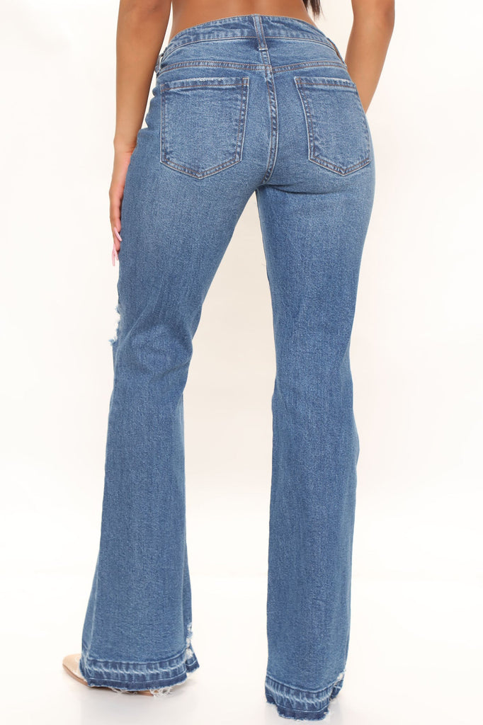Big Mood V Front Low Rise Flare Jeans Medium Blue Wash InsStreet