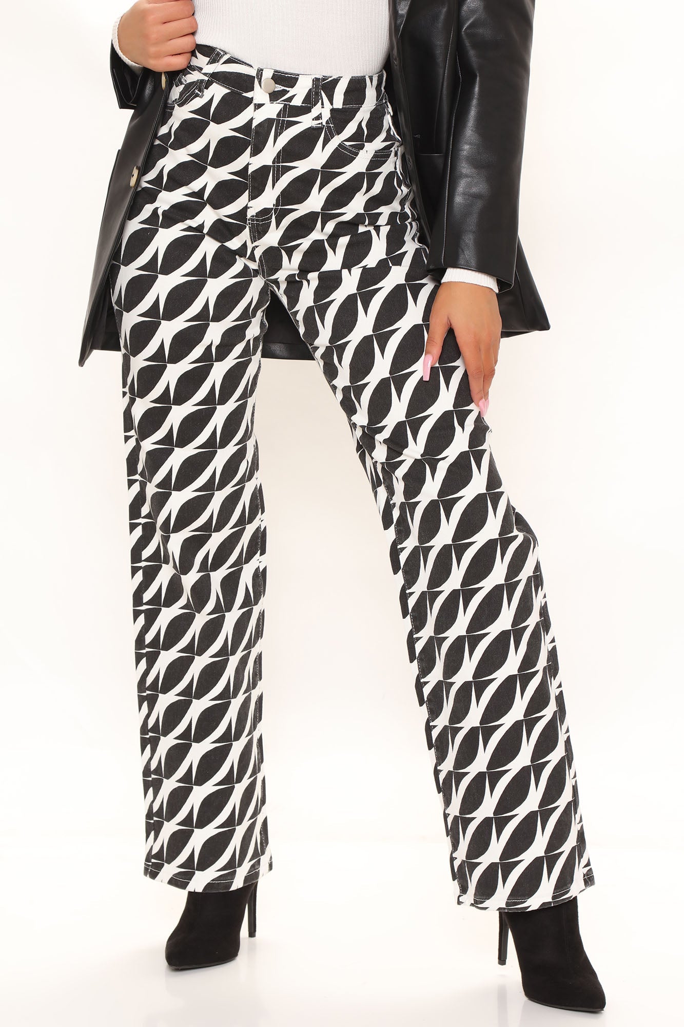 Mod Men Side Split Straight Leg Jeans - White/Black Ins Street