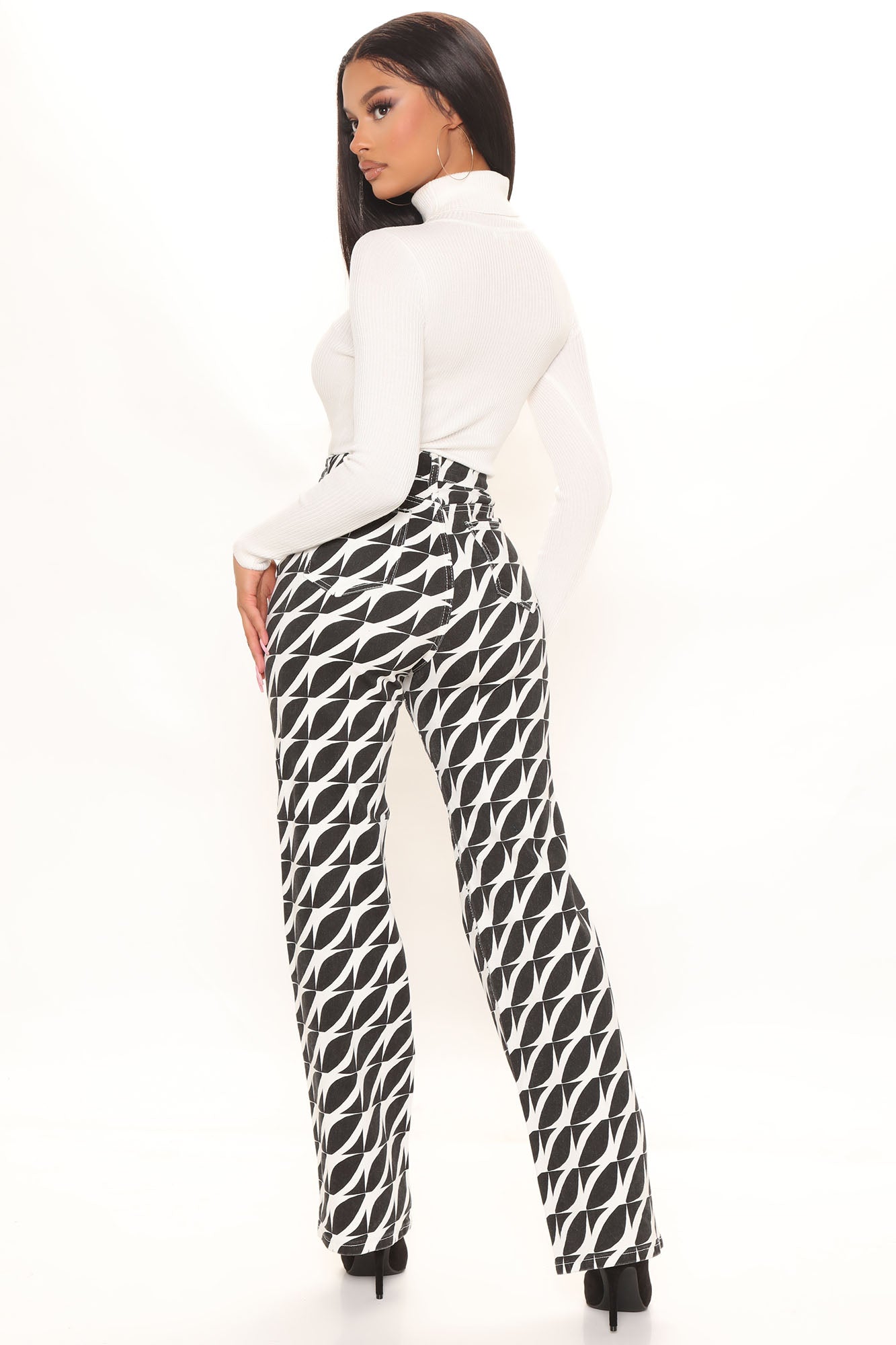 Mod Men Side Split Straight Leg Jeans - White/Black Ins Street